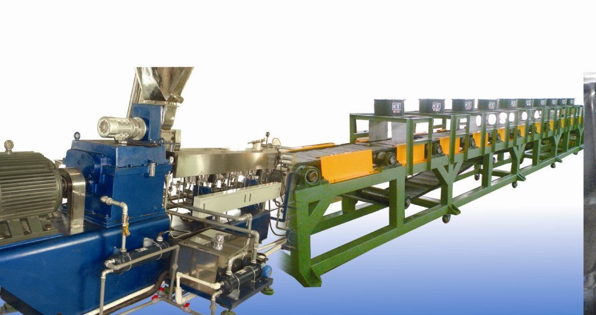 SJSH twin-screw extrusion line with air-cooled conveyor chain and strand pelletizer