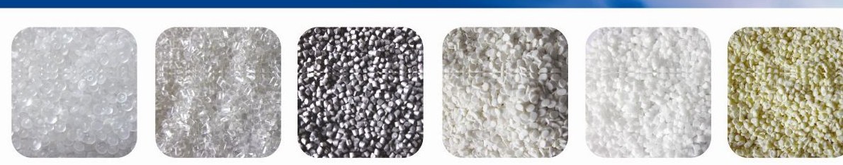 Samples of natural, filled, black and glass-reinforced compound pellets